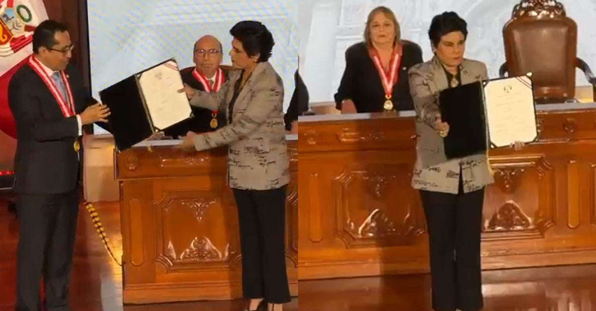 Norma Yarrow realiza desplante al presidente del JNE durante entrega de credenciales a diputados electos