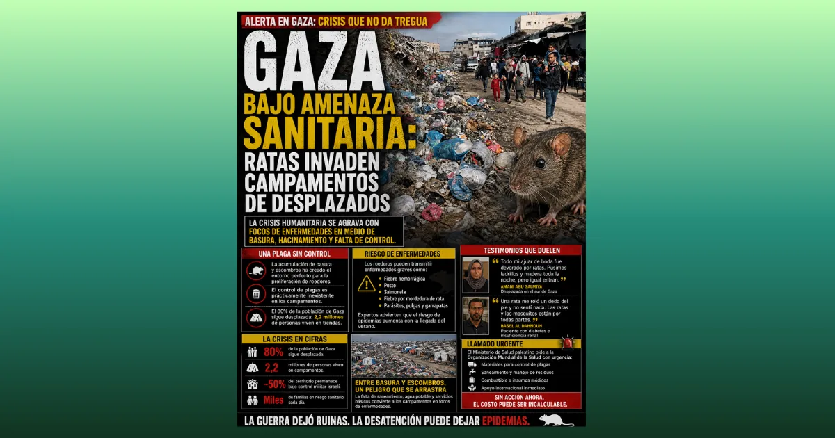 Gaza bajo amenaza sanitaria: ratas invaden campamentos de desplazados