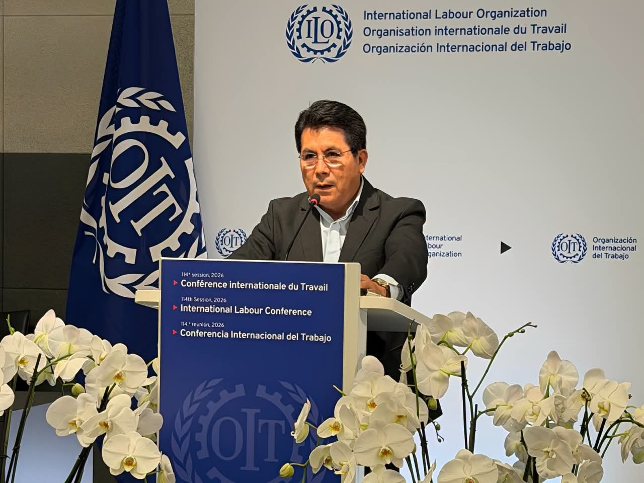Ginebra: Memorable discurso de Luis Villanueva Carbajal, presidente de la CGTP, ante asamblea de la OIT