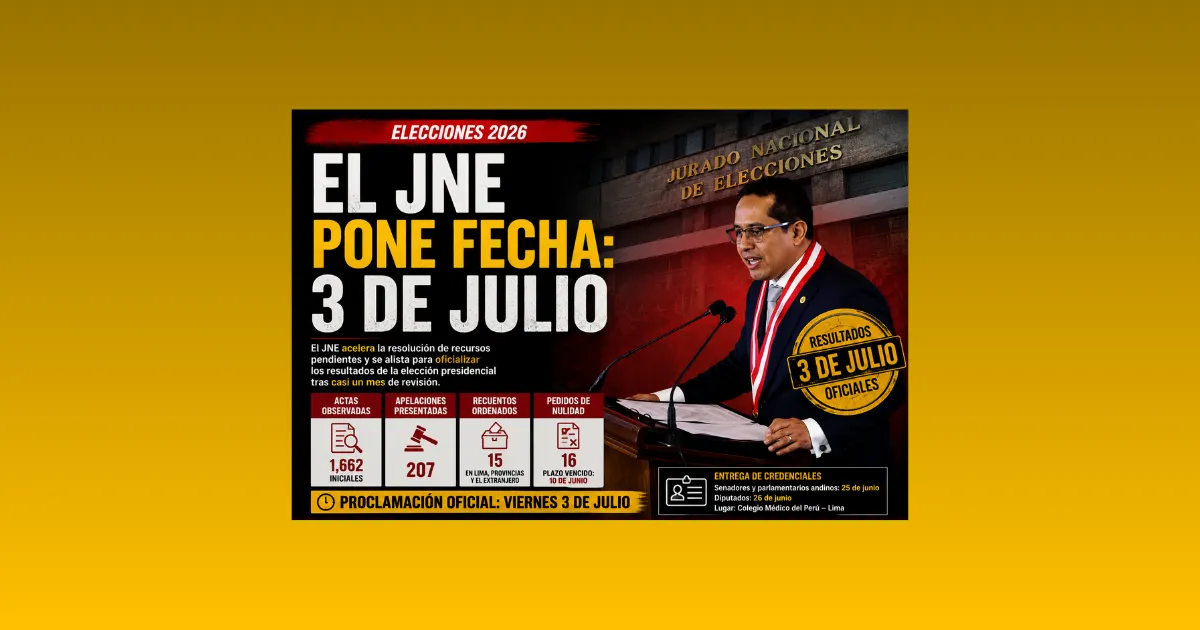 EL JNE PONE FECHA FINAL: 3 DE JULIO