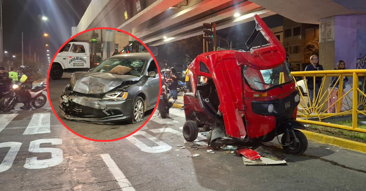 SJL: Violento accidente entre auto y mototaxi deja seis heridos, incluidos tres menores de edad