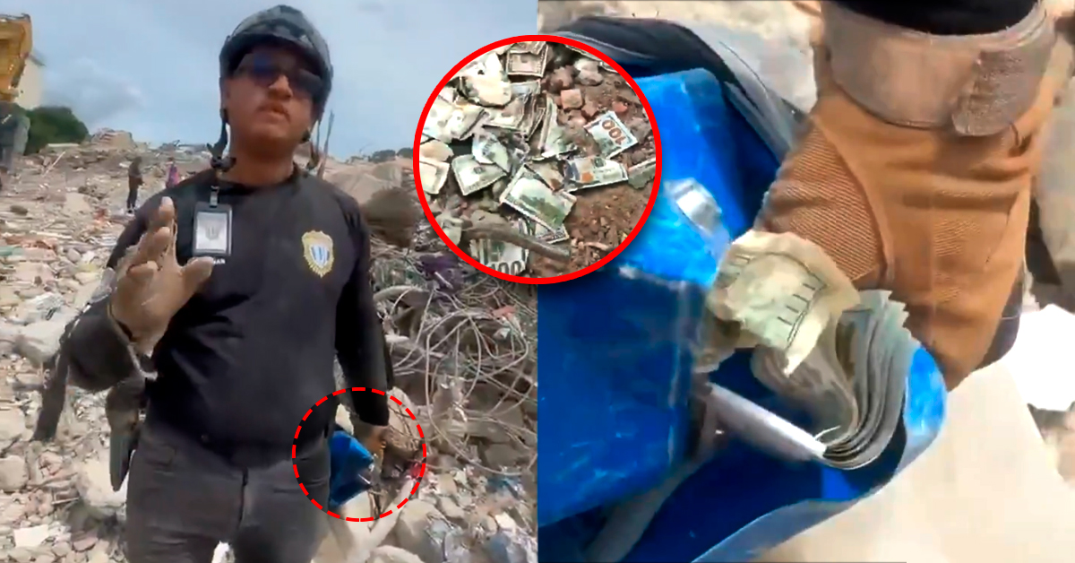 Indignación en Venezuela: Acusan a policía de intentar robarse un fajo de dólares entre los escombros tras los terremotos