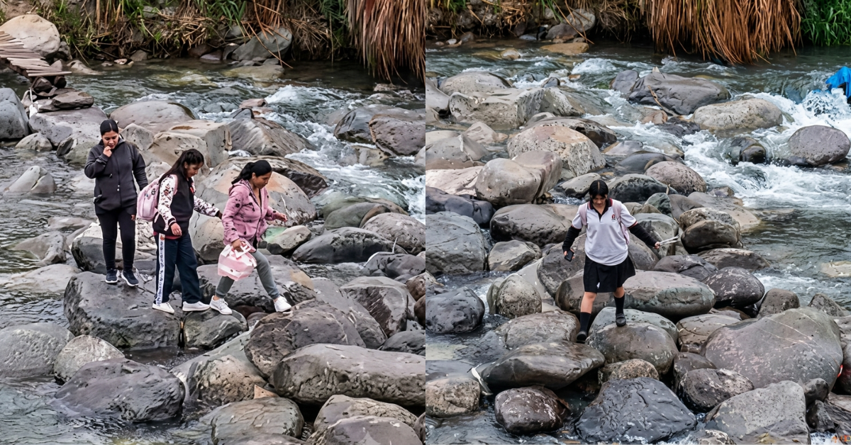 Preocupación en Chosica: Escolares arriesgan sus vidas todos los días cruzando río con piedras para ir al colegio