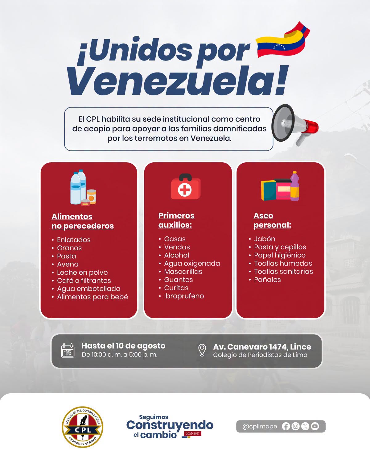 Colegio de Periodistas de Lima lanza campaña «Unidos por Venezuela»