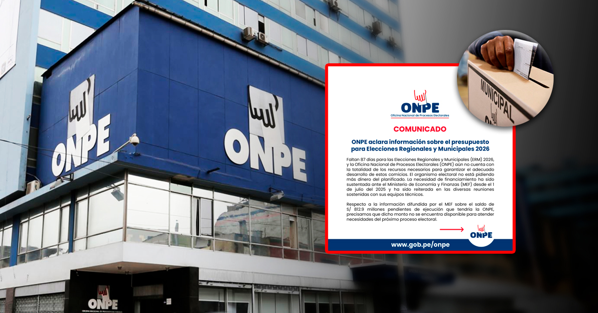 ONPE alerta que falta de presupuesto compromete las Elecciones Regionales y Municipales 2026