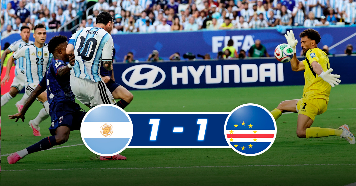 Cabo Verde sorprende y empata 1-1 a Argentina en Miami: Encuentro se define en suplementario
