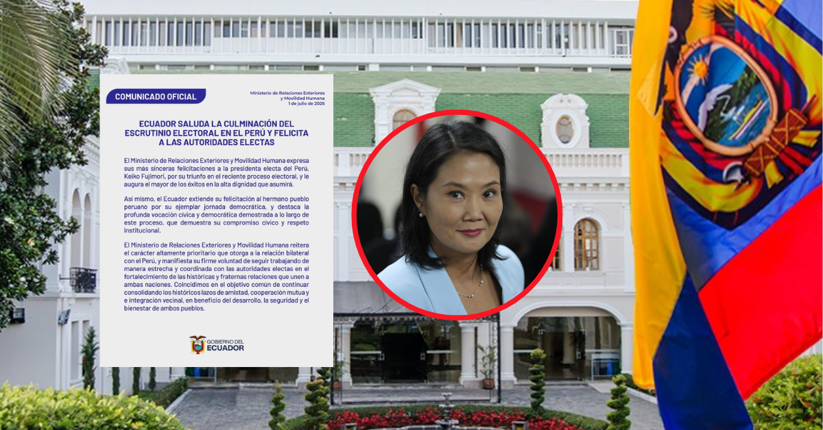 Ecuador felicita a Keiko Fujimori tras ser elegida presidenta electa y destaca la democracia peruana