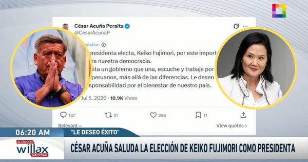 César Acuña reaparece tras fracaso electoral y lanza exigencia a Keiko Fujimori: “Se necesita un gobierno que una, escuche y trabaje”